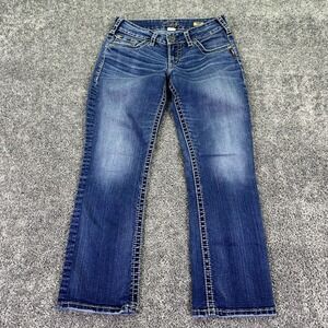 Silver Jeans Womens 28 Blue Suki Capri Denim Medium Wash Embroidered Logo City